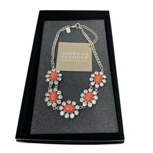 Orange Flower Rhinestone Silver American Glamour - Badgley Mischka Necklace